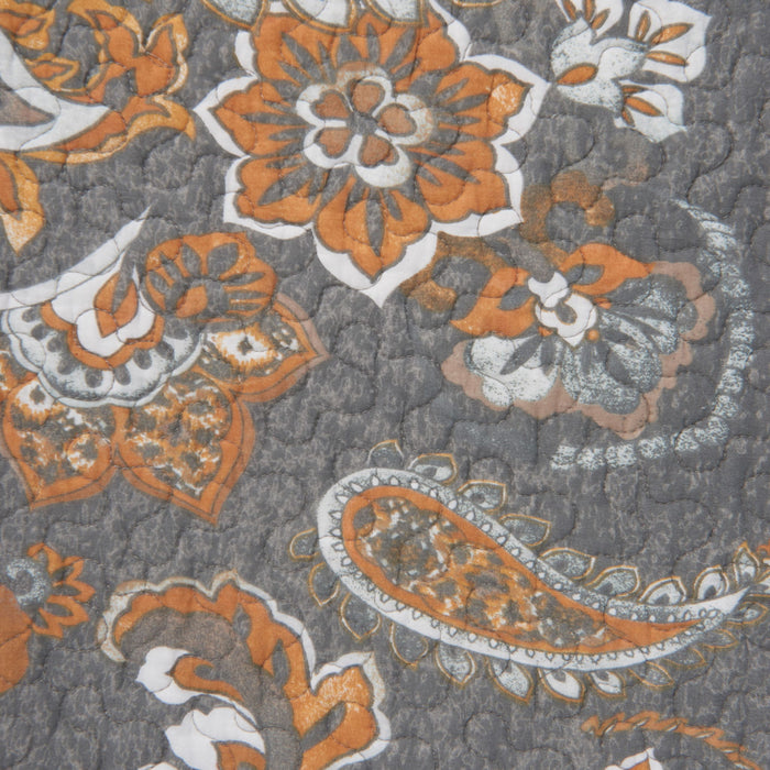 Abbie - Twin Western Paisley Reversible Quilt Set (Set of 2) - Gray