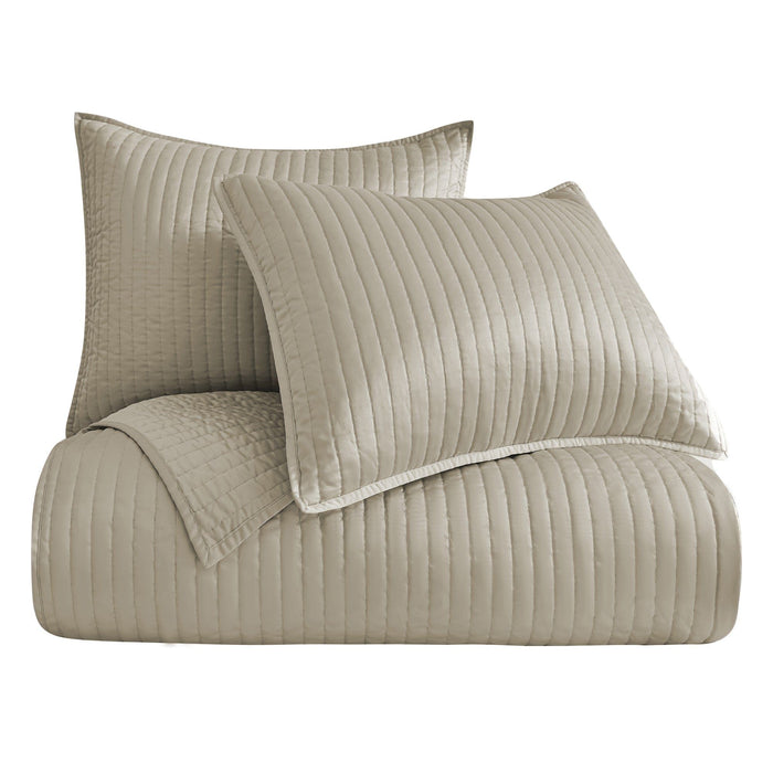 Satin Channel - King Quilt Set (Set of 3) - Taupe