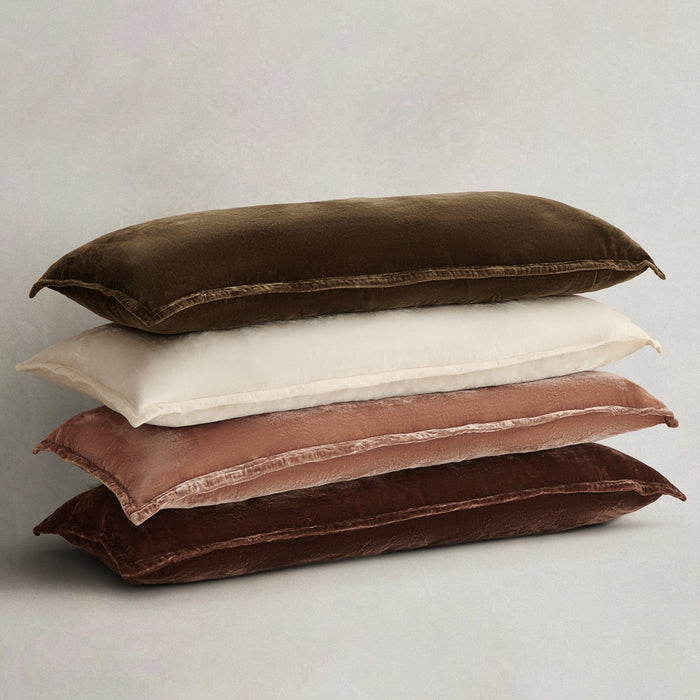 Stella - Faux Silk Velvet Long Lumbar Pillow - Copper Brown