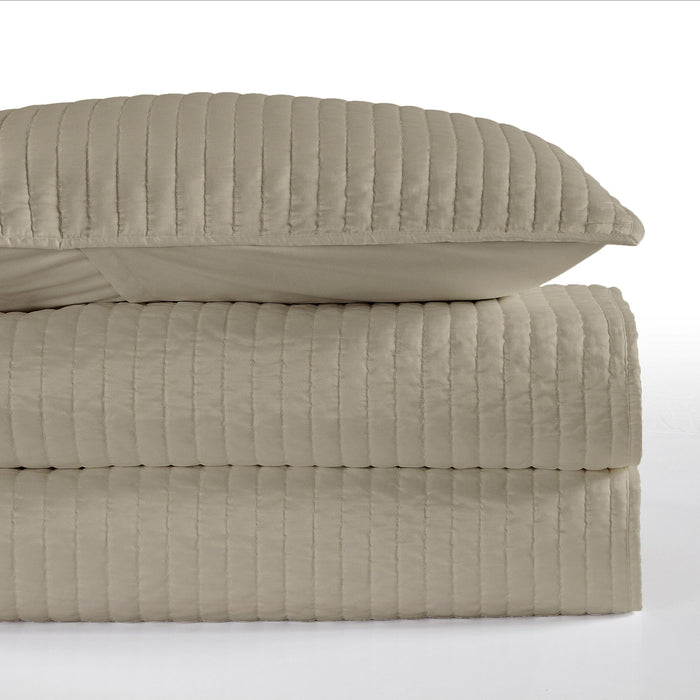 Satin Channel - King Quilt Set (Set of 3) - Taupe