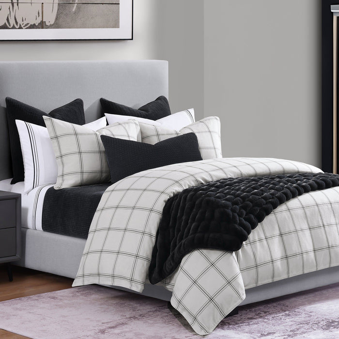 Windowpane - King Plaid Comforter Set (Set of 3) - White
