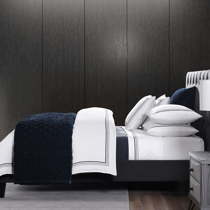 Border Embroidery - King Sheet Set (Set of 4) - Navy