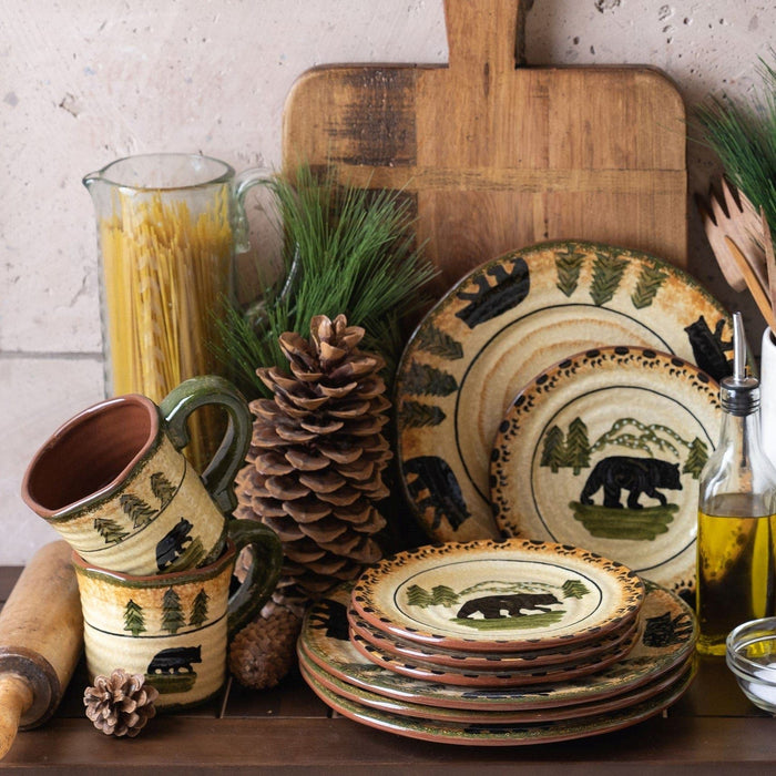 Rustic Bear - Ceramic Dinnerware Set (Set of 16) - Multi Color