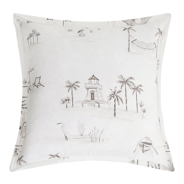 Lyocell - Seaside Eucalyptus Euro Sham - White / Taupe