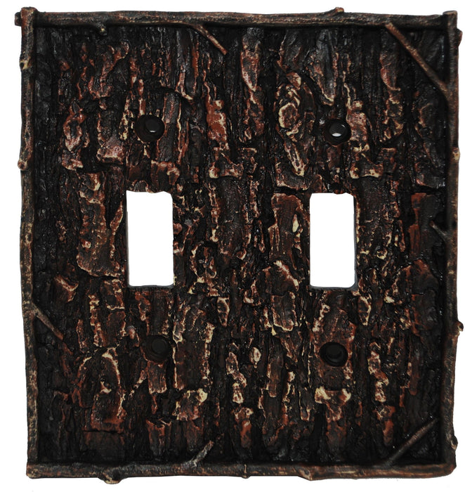 Pine Bark Switch Plate - 5" x 5" Pine Bark Double Wall Switch Plate 4 Per Carton - Multi