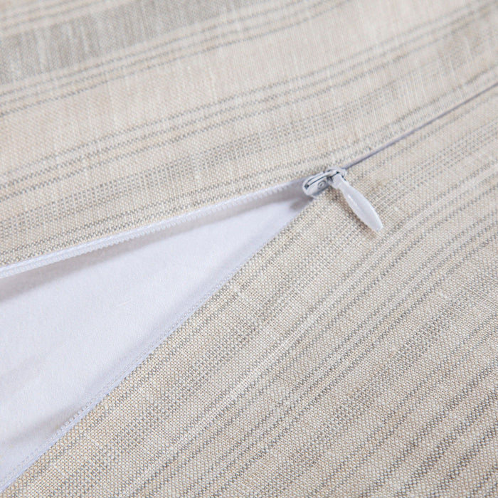 100% French Flax Linen - Queen Variegated Stripe Duvet Cover Set (Set of 3) - Natural / Light Blue