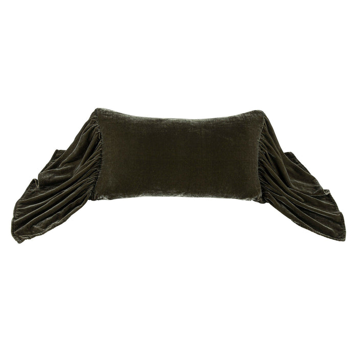 Stella - Faux Silk Velvet Long Ruffled Pillow - Fern Green