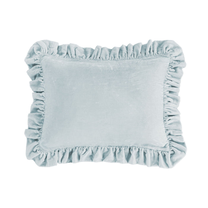 Stella - Faux Silk Velvet Ruffled Oblong Pillow - Icy Blue