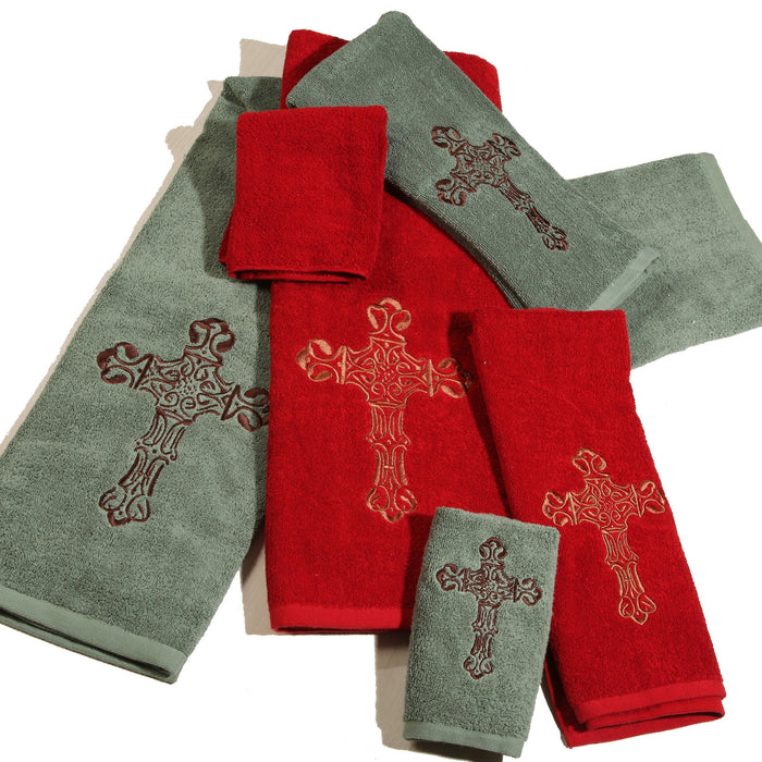 Western Cross - Embroidered Cross Towel Set (Set of 3), 2 Per Carton - Turquoise