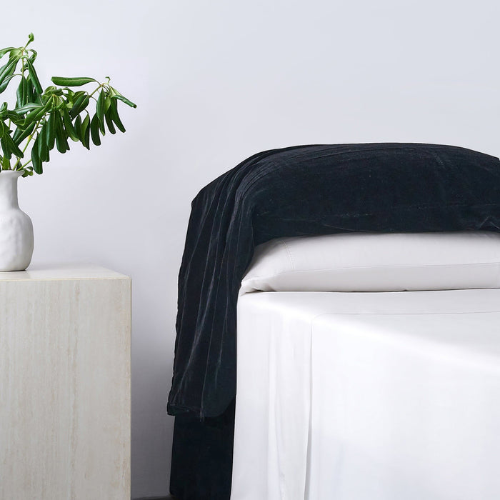 Stella - Faux Silk Velvet Waterfall Pillowcase Set (Set of 2) - Black