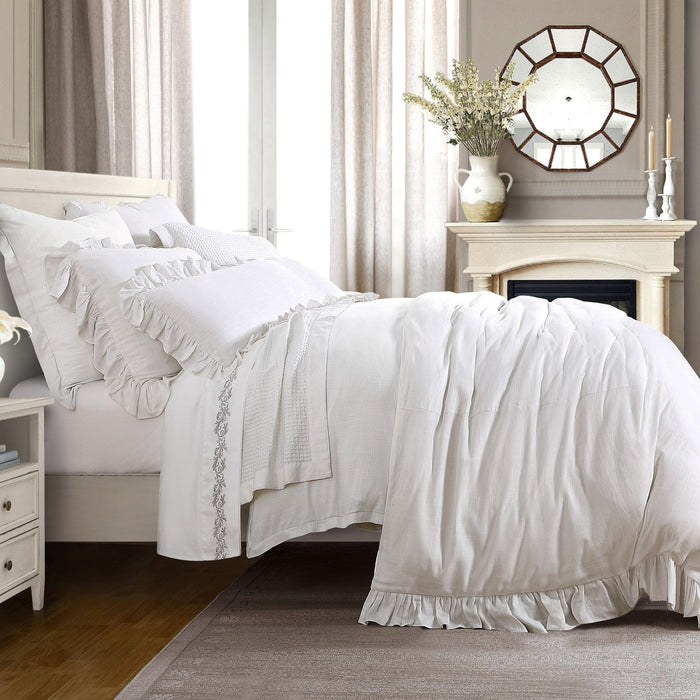 Lily - King Washed Linen Comforter Set (Set of 3) - White