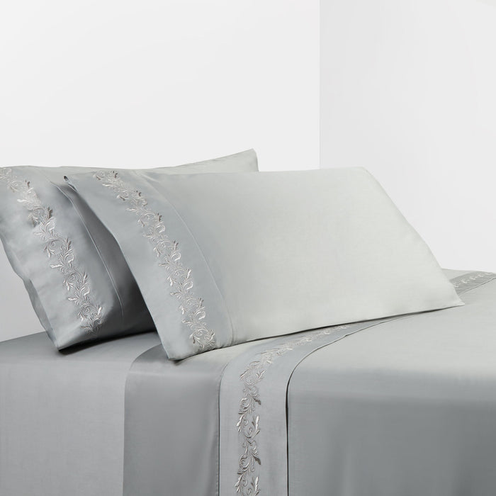 Scroll Sheet - King 350TC Gray Scroll Embroidered Sheet Set (Set of 4) - Gray