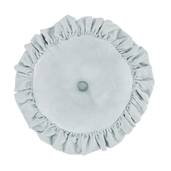 Stella - Faux Silk Velvet Ruffled Round Pillow - Icy Blue