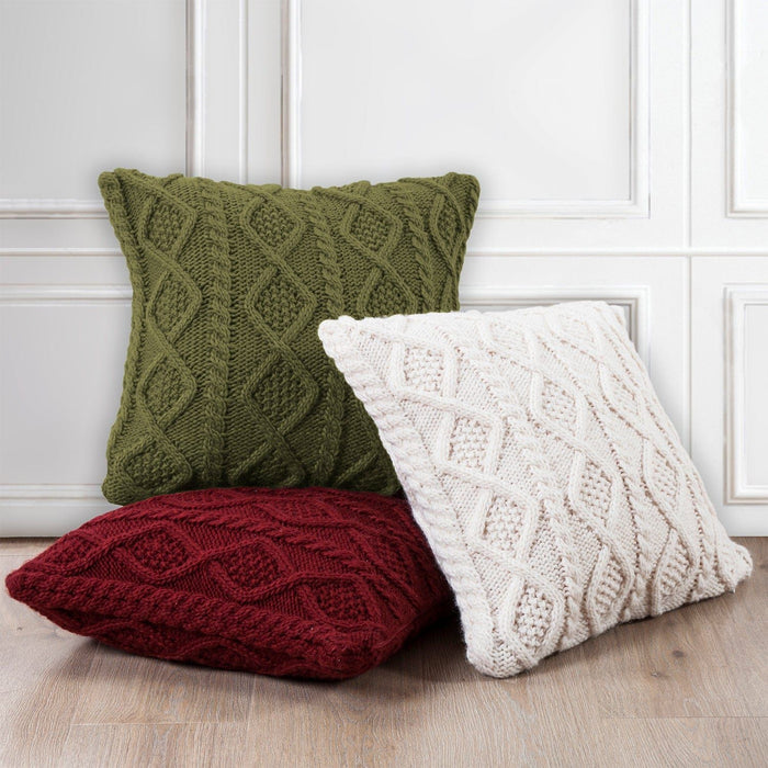 Cable Knit - Soft Diamond Throw Pillow - Red