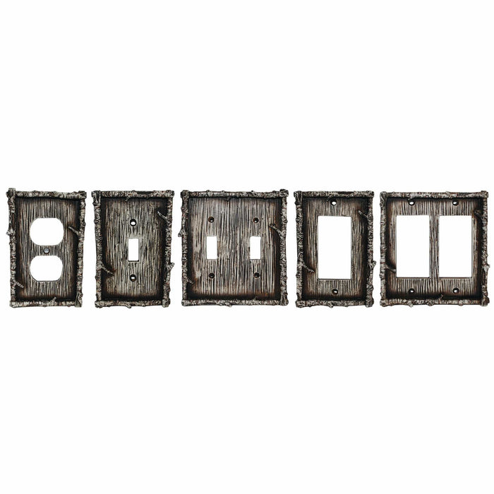 Birch Twig Switch Plate - 5" x 5" Birch Twig Double Rocker Wall Switch Plate  - Multi