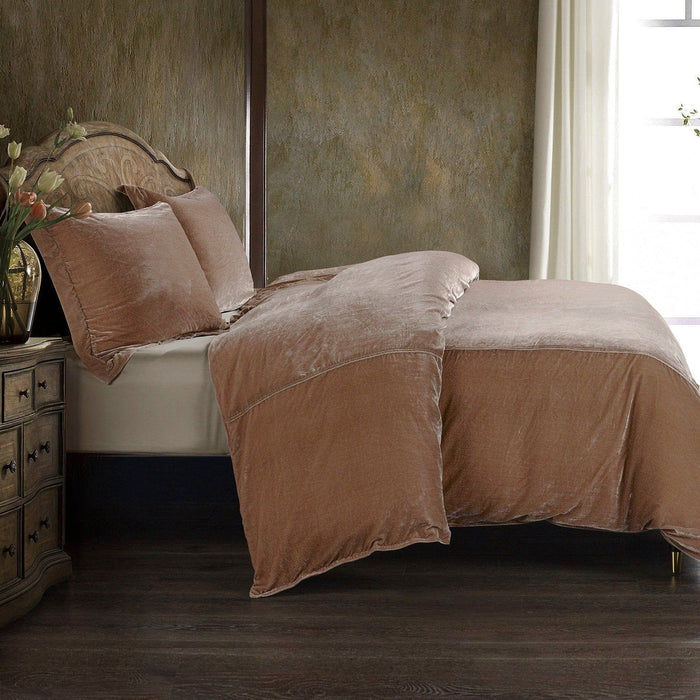Stella - Queen Faux Silk Velvet Duvet Cover Set (Set of 3) - Dusty Rose