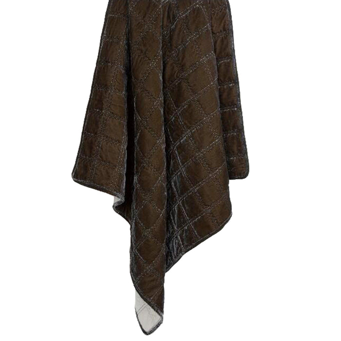 Stella - Faux Silk Velvet Double Box Stitch Throw - Green Ochre