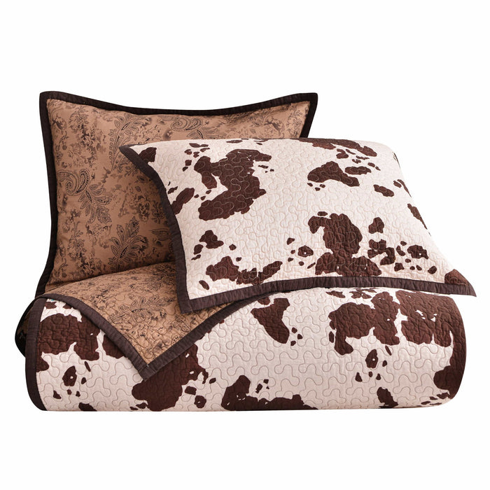 Elsa Cowhide - Twin Reversible Quilt Set (Set of 2) - Chocolate