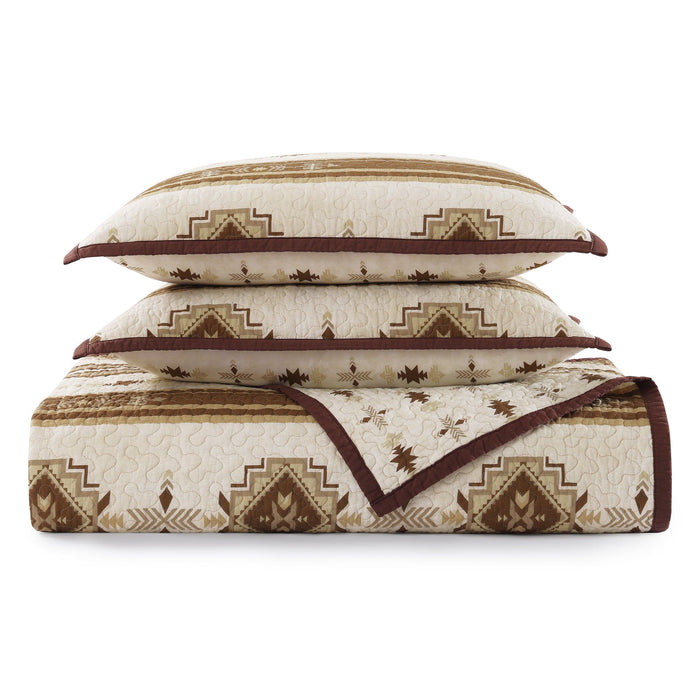 Dakota - Full/Queen Reversible Quilt Set With 2 Standard Shams (Set of 3) - Tan