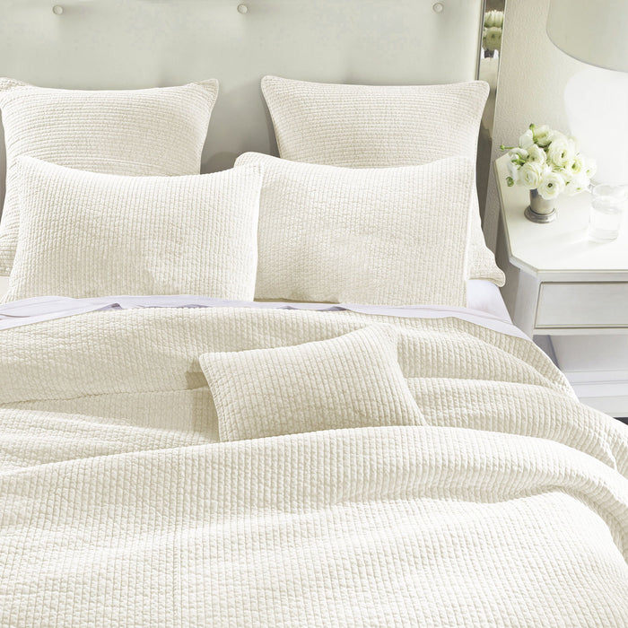 Stonewashed Cotton Velvet - Full/Queen Quilt Set (Set of 3) - Vintage White