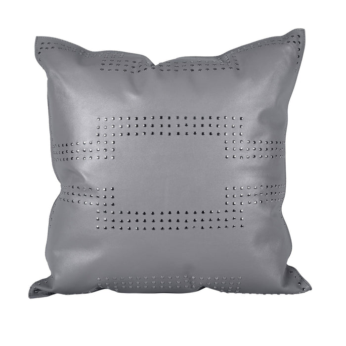 Genuine Leather - Geometric Studded Throw Pillow - Gray
