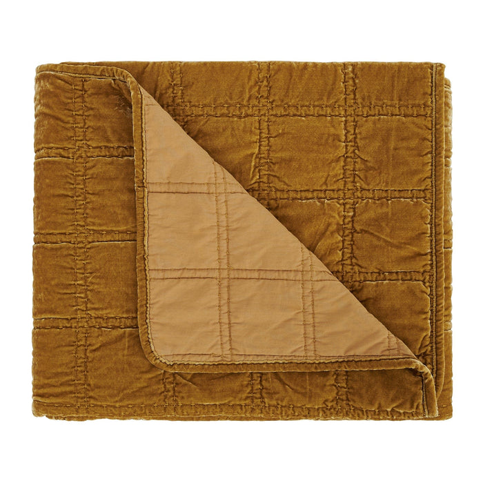 Stella - Faux Silk Velvet Double Box Stitch Throw - Saffron