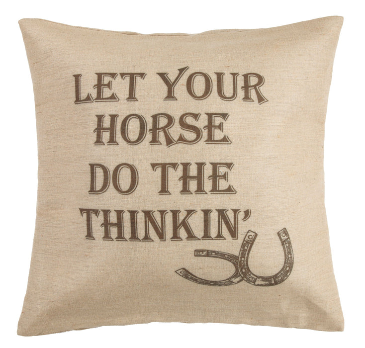 Horse - Burlap Phrase Throw Pillow - Tan