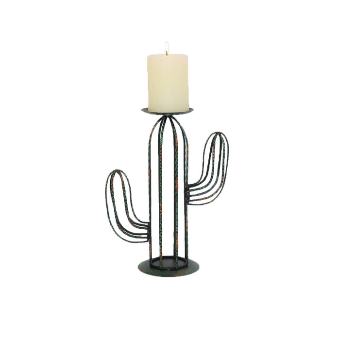 Candle Holder - Cactus Single Candle Holder, 2 Per Carton - Black With Green
