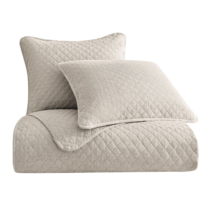 Anna - Full/Queen Diamond Quilted Coverlet Set (Set of 3) - Light Tan