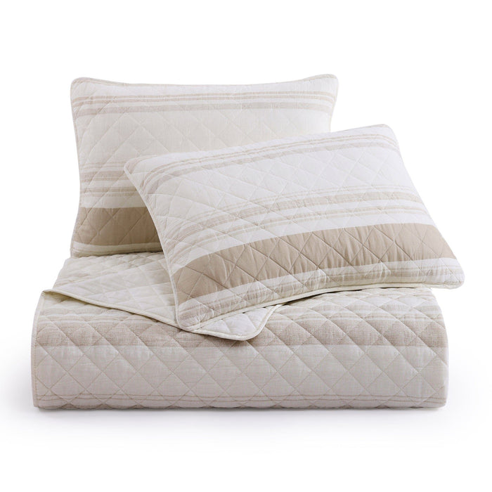 Mystic Stripe - King Cotton Gauze Quilt Set (Set of 3) - Taupe