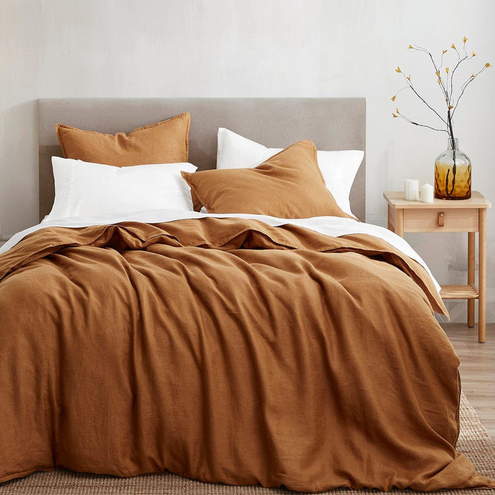 100% French Flax Linen - Queen Duvet Cover Set (Set of 3) - Caramel