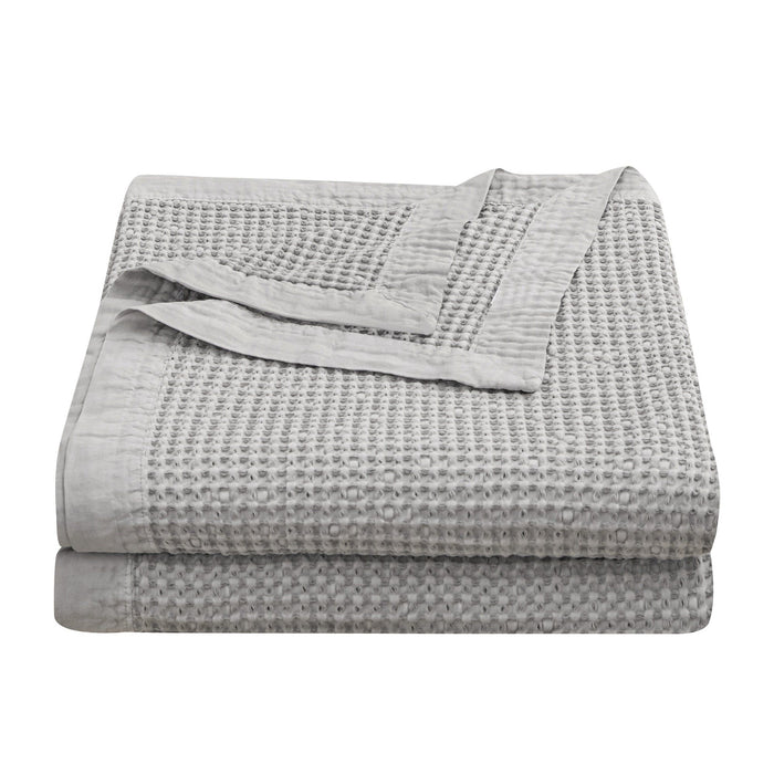 Stonewashed Cotton Waffle Weave - Twin Coverlet - Gray