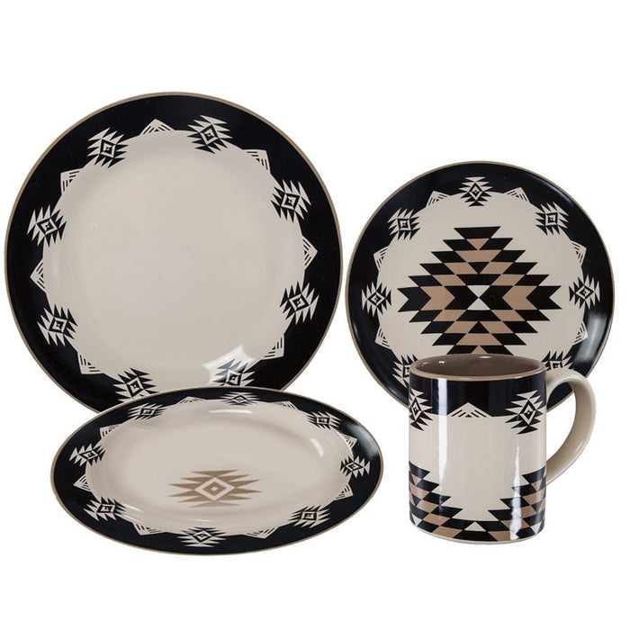 Chalet - Aztec Ceramic Dinnerware Set (Set of 16) - Tan / Black