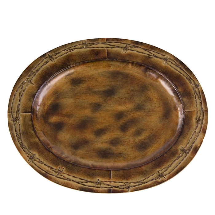 Rustic Barbwire - Barbwire Oval Iron Tray - Brown / Tan