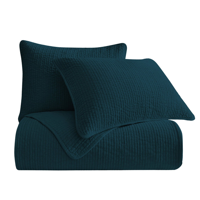 Stonewashed Cotton Velvet - Full/Queen Quilt Set (Set of 3) - Deep Blue