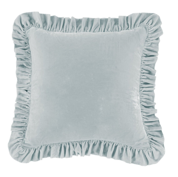 Stella - Faux Silk Velvet Ruffled Euro Sham - Icy Blue