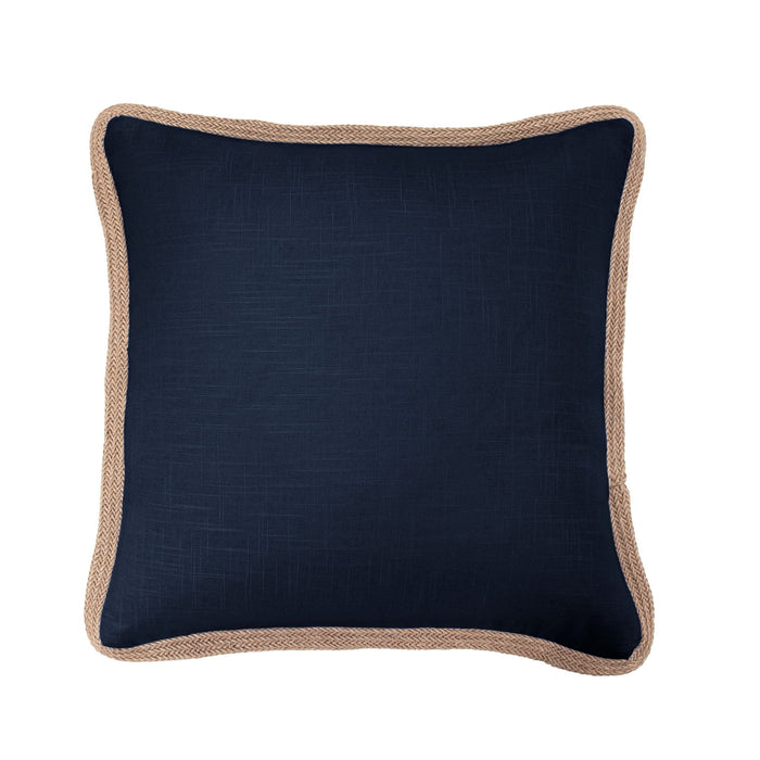 Luna - Washed Linen Jute Trimmed Pillow - Navy