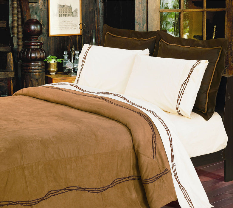 Rustic Barbwire - Twin Barbwire Comforter Set (Set of 5) - Tan