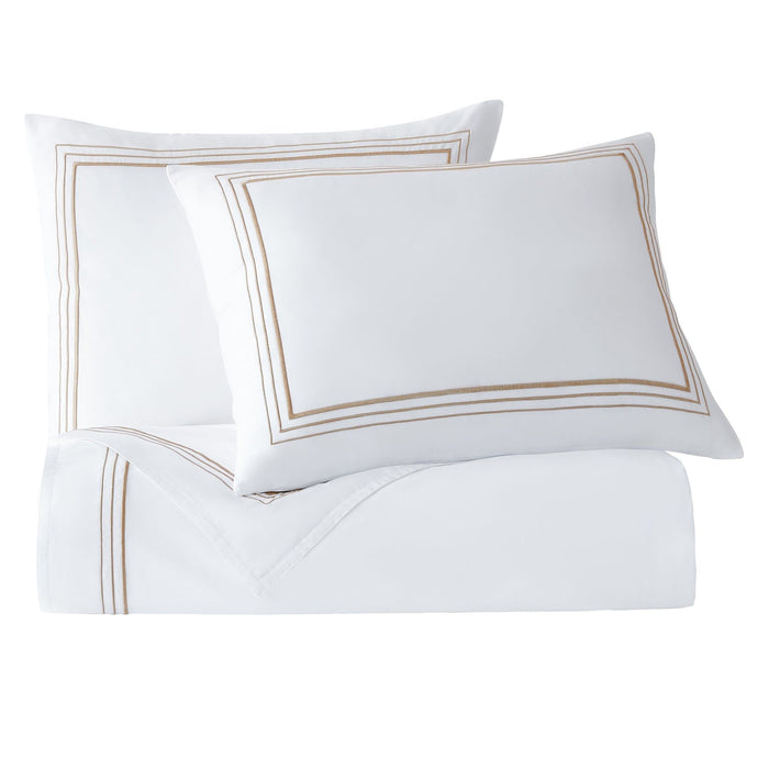Border Embroidery - Queen Duvet Cover Set (Set of 3) - Light Gold / White