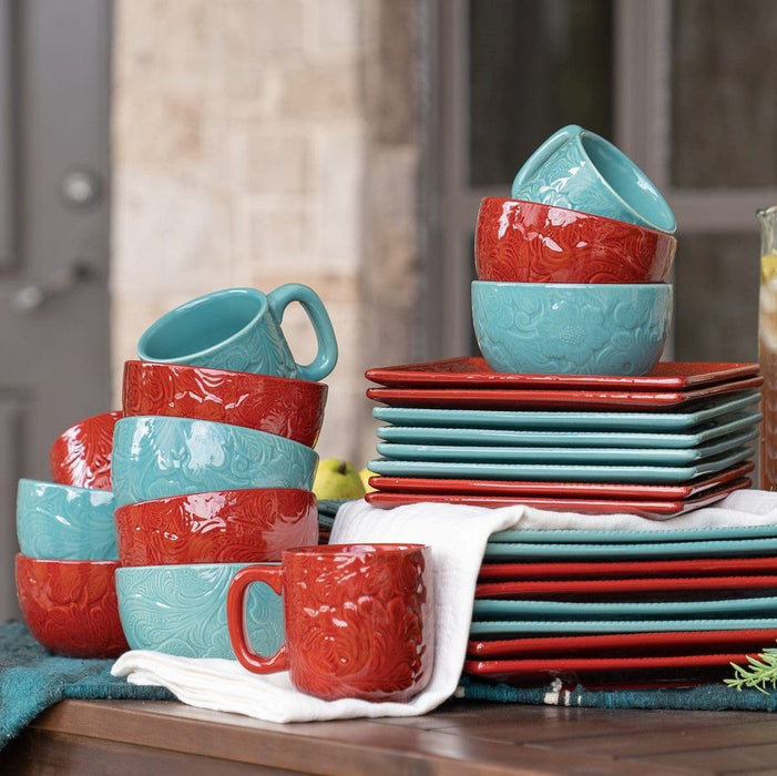 Savannah - Ceramic Dinnerware Set (Set of 16) - Turquoise