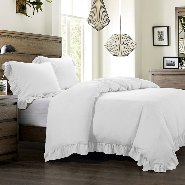 Lily - Queen Washed Linen Duvet Cover Set (Set of 3) - White