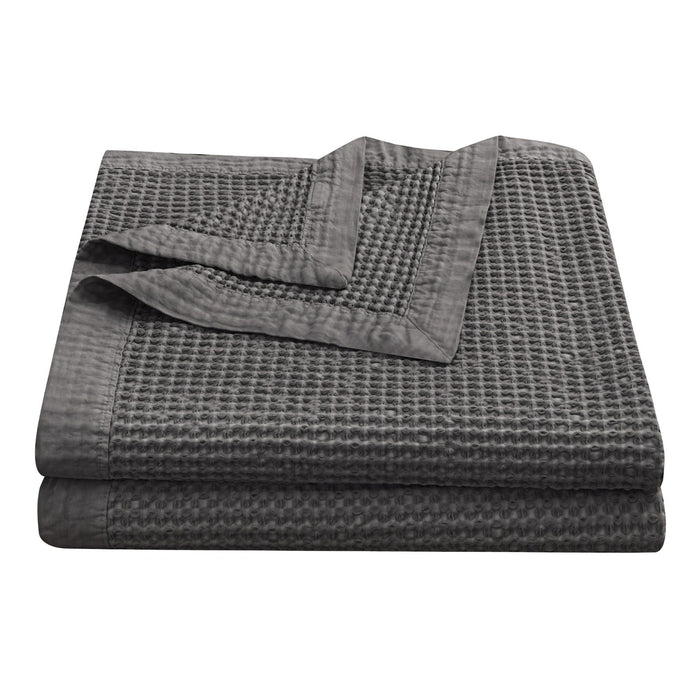 Stonewashed Cotton Waffle Weave - Twin Coverlet - Slate