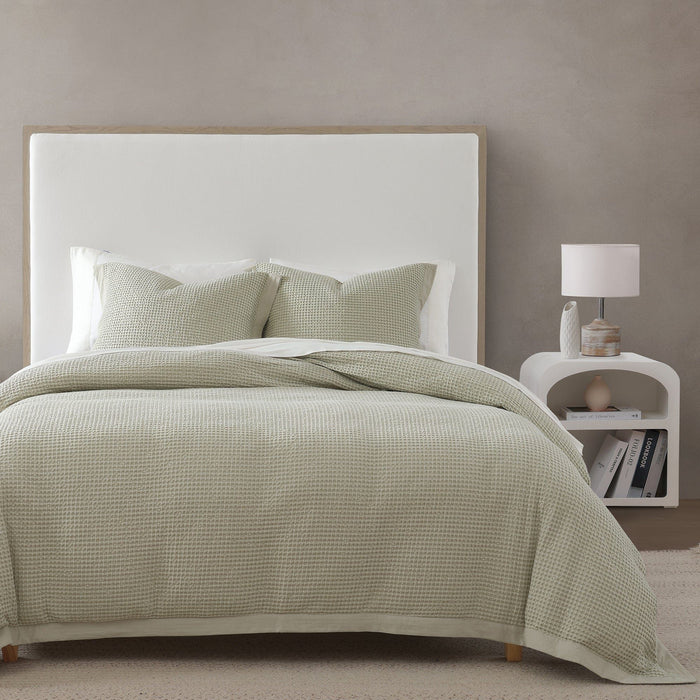 Stonewashed Cotton Waffle Weave - Queen Duvet Cover Set (Set of 3) - Light Tan