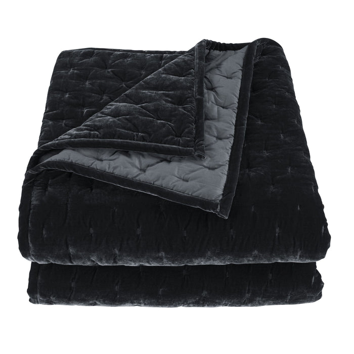 Stella - Twin Faux Silk Velvet Pintuck Quilt - Black
