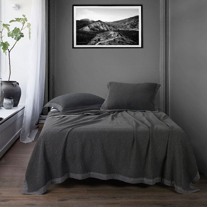 Stonewashed Cotton Waffle Weave - Full/Queen Coverlet - Slate