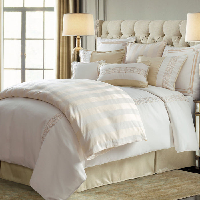 Hollywood - Queen Cabana Stripe Duvet Cover - White / Cream