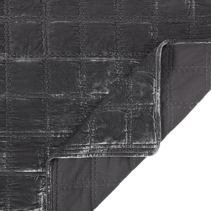 Stella - Full/Queen Faux Silk Velvet Double Box Stitch Quilt Set (Set of 3) - Slate