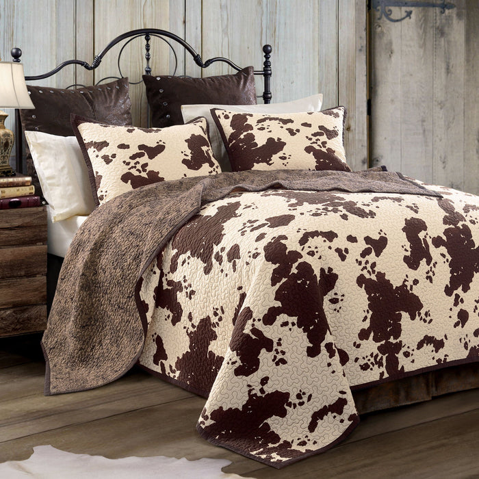 Elsa Cowhide - King Reversible Quilt Set (Set of 3) - Chocolate