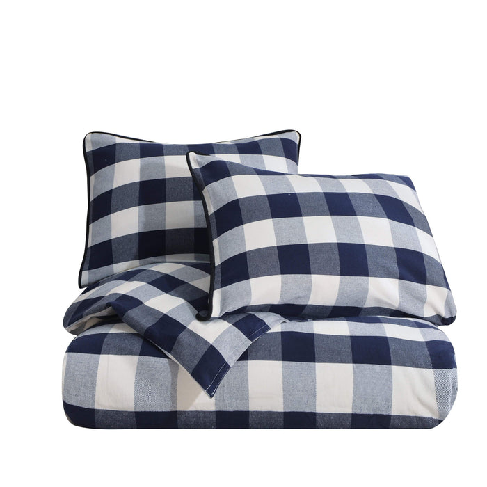 Camille - Queen Buffalo Check Comforter Set (Set of 3) - Navy