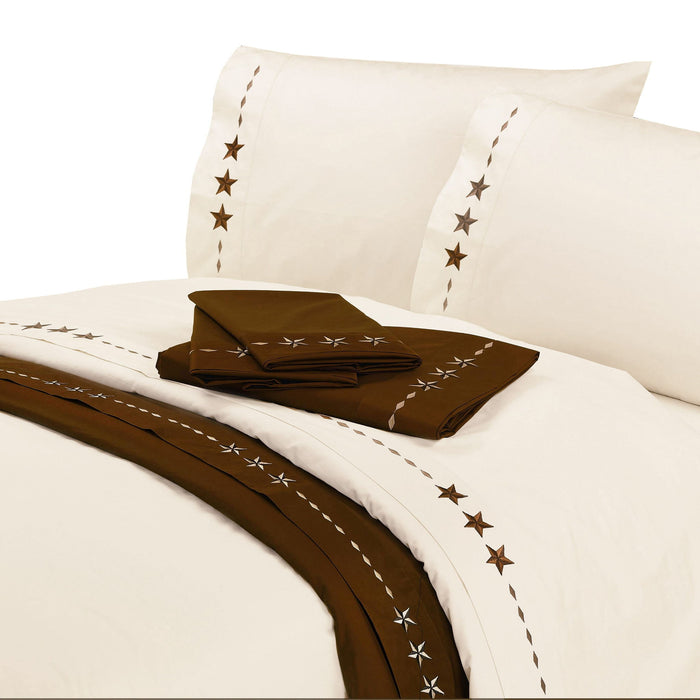 Star Sheet - Full 350TC Embroidered Star Sheet Set (Set of 4) - Cream